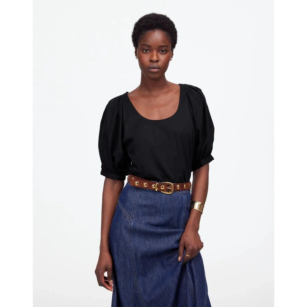 MADEWELL Oversized Scoopneck Short Puff Sleeve Top S Black Business NWT B62